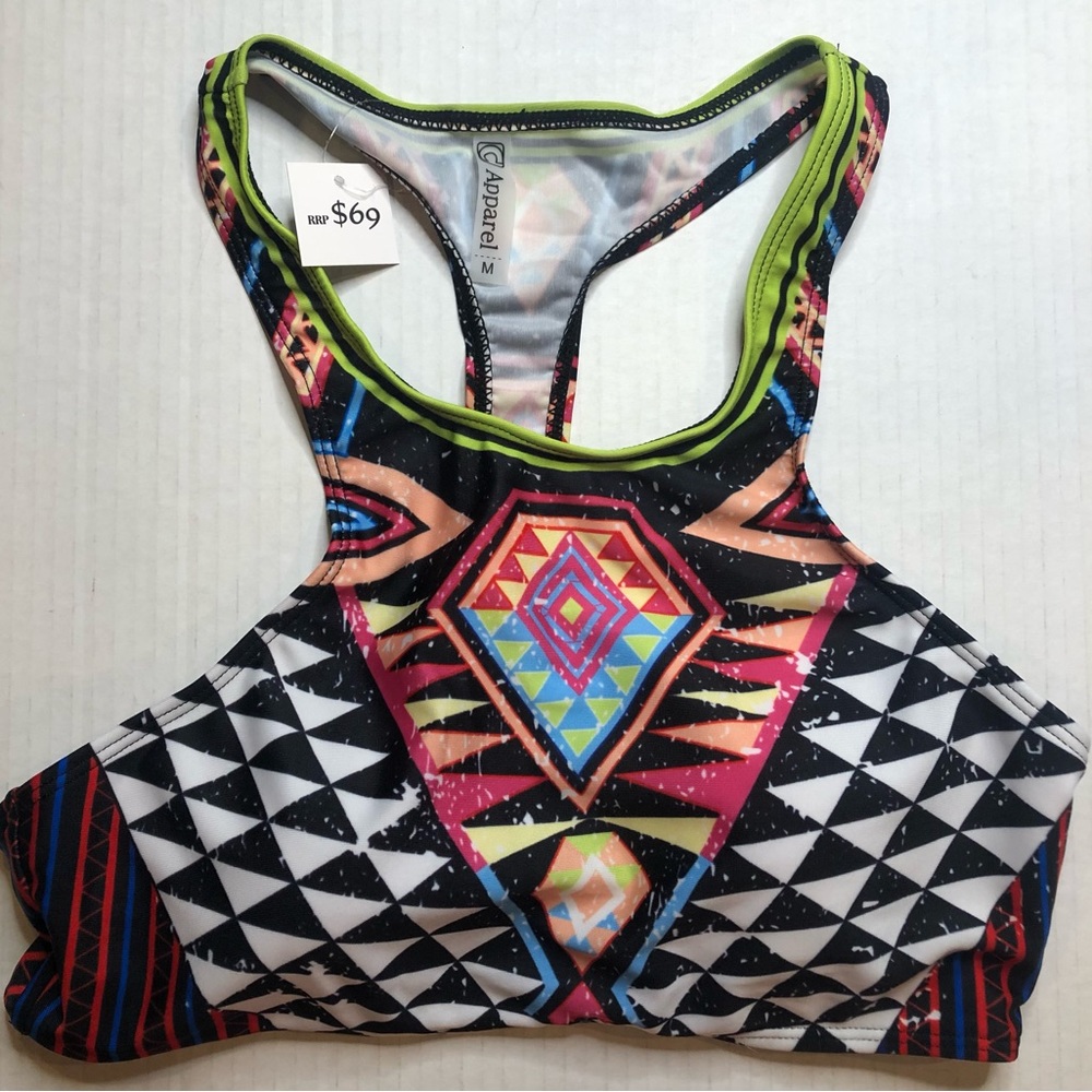 C Apparel Womens Geometric Print Swimsuit Top M